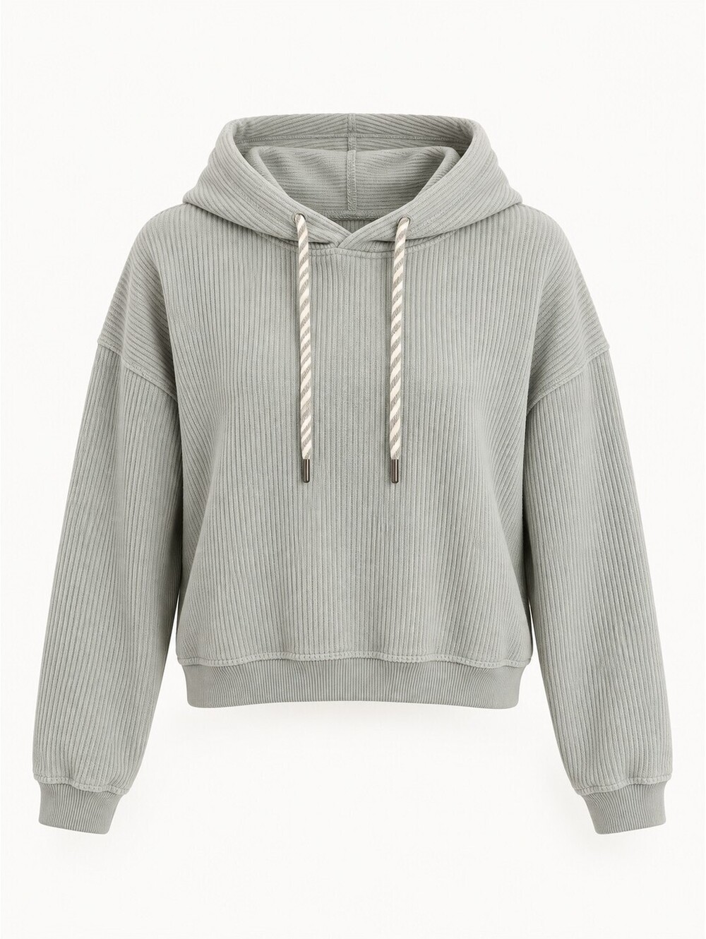Aerie Gray Green Ribbed Cropped Pullover Hoodie Women’s S Cotton